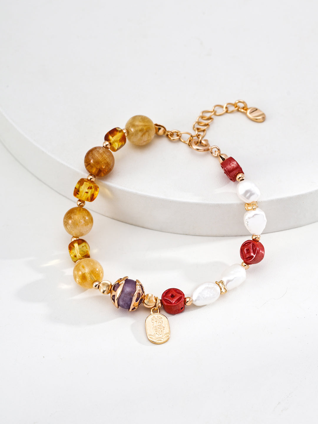Amethyst amber pearl S925 silver prosperity bracelet