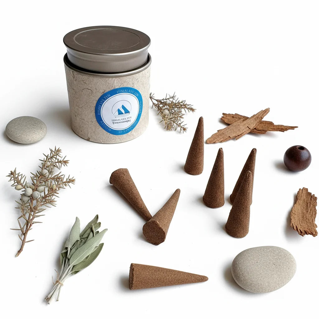 Hand-rolled Himalayan backflow incense cones with waterfall smoke effect for meditation
