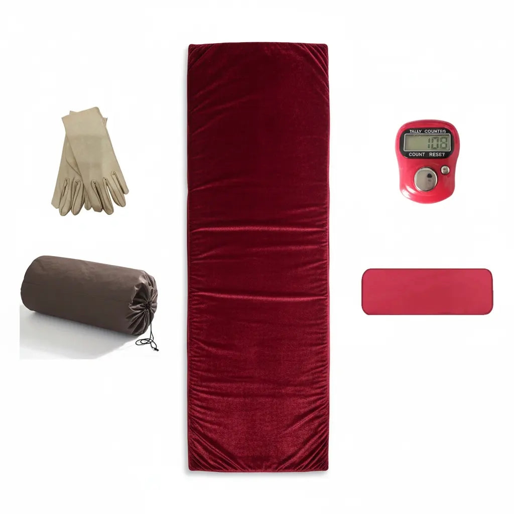 Sacred crimson crystal velvet 108 prostration mat with 5-layer premium cushioning