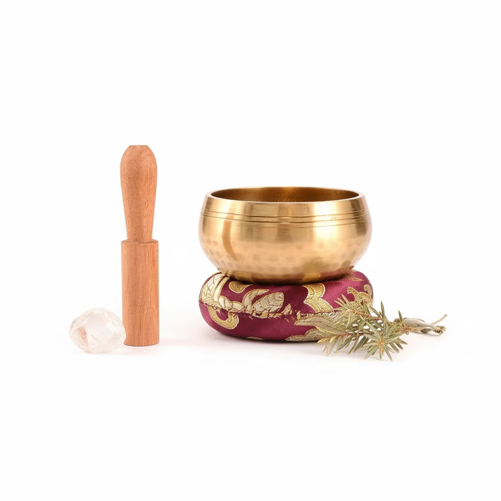 Small Tibetan palm singing bowl with Buddhist mantra engraving for acupressure sound healing